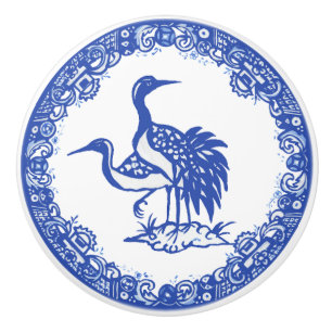 Bouton De Porte En Céramique Blue Willow Design Grue florale Paire face à gauc
