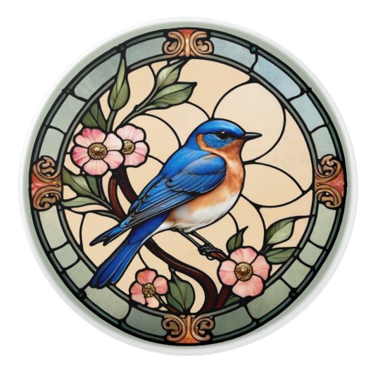 Bouton De Porte En Céramique Bluebird de verre tendu (Devant)