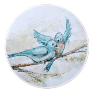 Bouton De Porte En Céramique Bluebirds