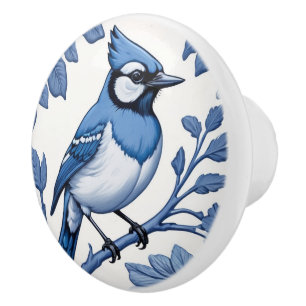 Bouton De Porte En Céramique BlueJay Bird Delft Bleu & blanc Asiatique Floral J