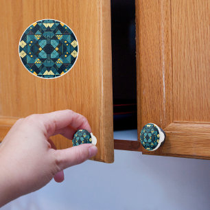 Bouton De Porte En Céramique Blues Géométriques