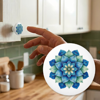 Bouton De Porte En Céramique Bohemian Blue & Green Mandala Ceramic Knob