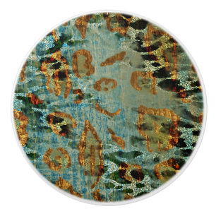 Bouton De Porte En Céramique Boho Chic Poster de animal Bleu et Motif Or