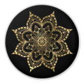 Bouton De Porte En Céramique Boho Mandala Gold Noir (Devant)