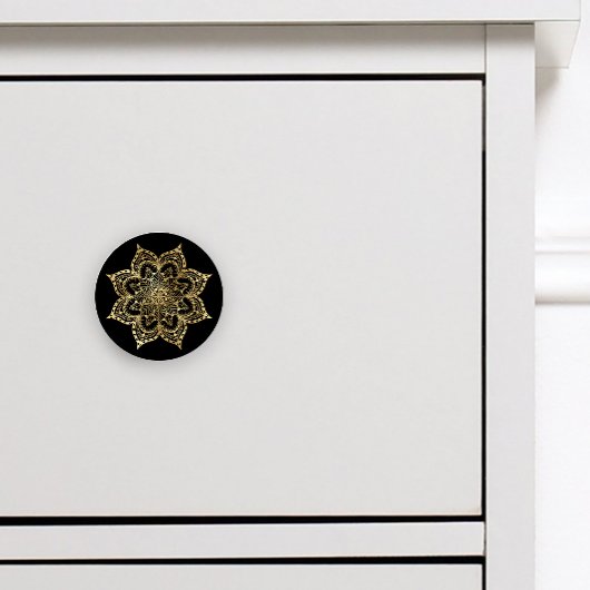 Bouton De Porte En Céramique Boho Mandala Gold Noir