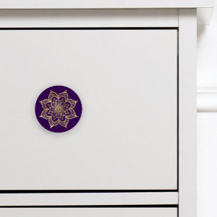 Bouton De Porte En Céramique Boho Mandala Gold Purple
