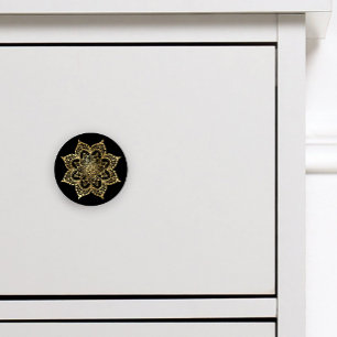 Bouton De Porte En Céramique Boho Mandala Or Noir