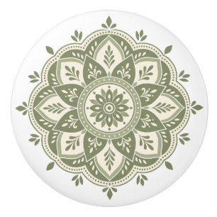 Bouton De Porte En Céramique Boho Vert Sauge