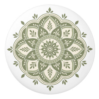 Bouton De Porte En Céramique Boho Vert Sauge