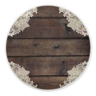 Bouton De Porte En Céramique Bois de grange rustique et dentelle Chambre à couc