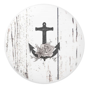 Bouton De Porte En Céramique Bois Rustique Floral Vintage Ancre de Plage Côtièr