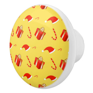 Bouton De Porte En Céramique Boîte cadeau de Noël sucre de canne chapeau de Noë