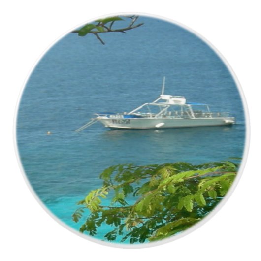 Bouton De Porte En Céramique Bonaire Vue océan avec coque en céramique bateau (Devant)