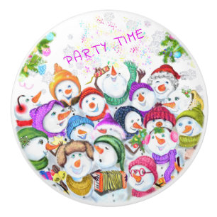 Bouton De Porte En Céramique Bonhomme de neige de Noël en céramique