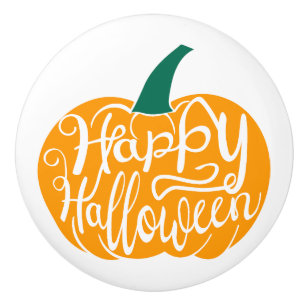 Bouton De Porte En Céramique Bonne lettre Halloween sur citrouille sculpté
