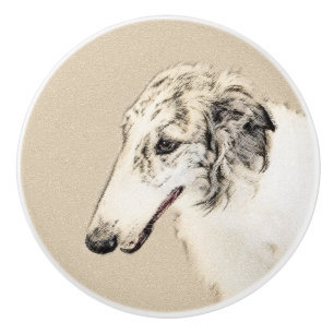 Bouton De Porte En Céramique Borzoi (Argent Brindle) Peinture Chien Art origina