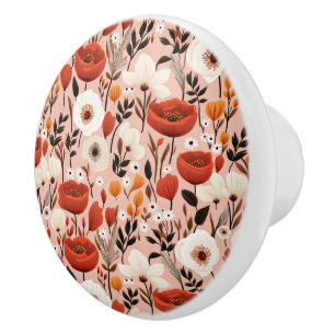 Bouton De Porte En Céramique Botanique Boho Automne Fleur sauvage Meadow Motif