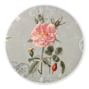 Bouton De Porte En Céramique Botanique Floral Vintage Français Blush Roses Rose
