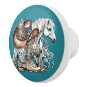 Bouton De Porte En Céramique Botte de cheval Cowgirl bottes de cowboy casquette