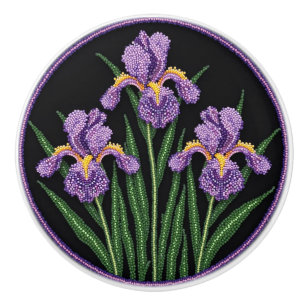Bouton De Porte En Céramique Bouche en perles Metis Floral Iris Native Art Cera