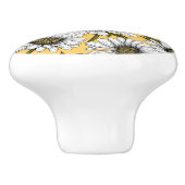 Bouton De Porte En Céramique Bouches blanches, fleurs sauvages sur jaune (Côté)