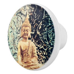 Bouton De Porte En Céramique Bouddha assis Terre Élégante Zen Illumination
