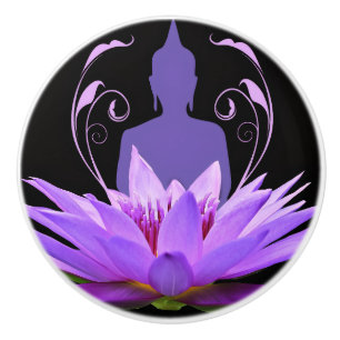 Bouton De Porte En Céramique Bouddha Yoga Zen Méditation Lotus Pourpre