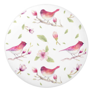 Bouton De Porte En Céramique Boues Et Oiseaux Fleurs