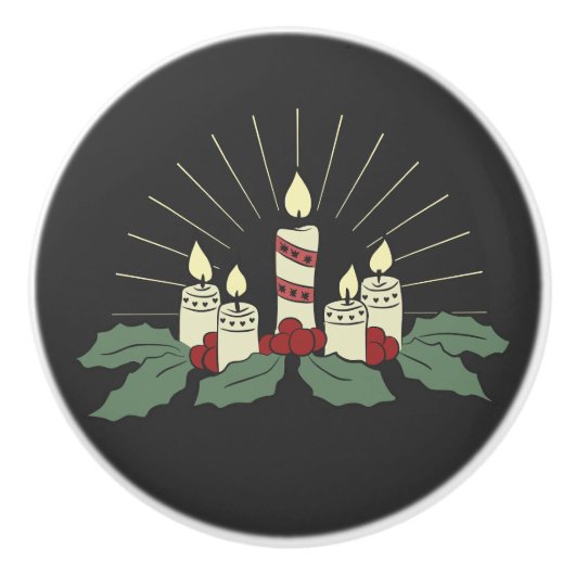 Bouton De Porte En Céramique Bougies de Noël (Devant)