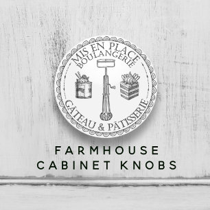 Bouton De Porte En Céramique Boulangerie de pâtisserie Vintage noire et blanche