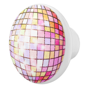 Bouton De Porte En Céramique Boule Disco Rose
