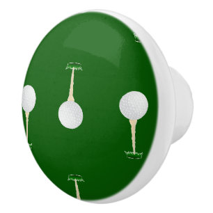 Bouton De Porte En Céramique Boules de golf motif sur vert