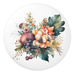 Bouton De Porte En Céramique Bouquet d'aquarelle avec fleurs baies et feuilles