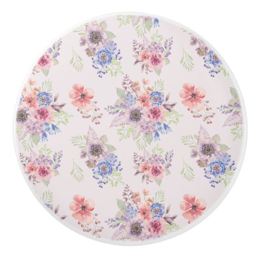 Bouton De Porte En Céramique Bouquet d'aquarelle rose (Devant)