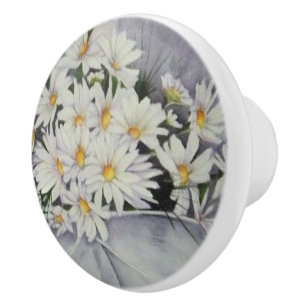BOUTON DE PORTE EN CÉRAMIQUE BOUQUET DE FLEURS BLANCHES DÉCORATIVE EN BOUQUET C