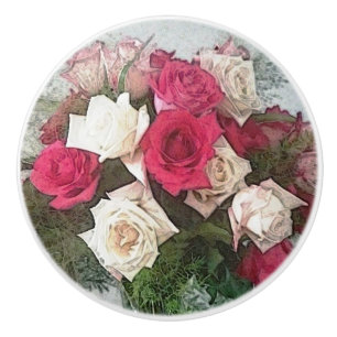 Bouton De Porte En Céramique Bouquet De Rose