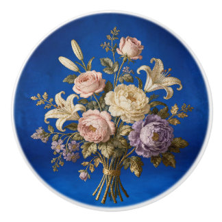Bouton De Porte En Céramique Bouquet de roses de style antique