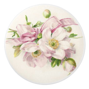 Bouton De Porte En Céramique Bouquet de ruban rose