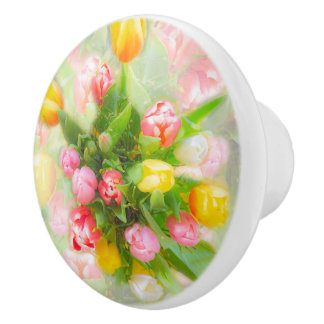 Bouton De Porte En Céramique Bouquet de tulipe à l'aspect vintage - art floral