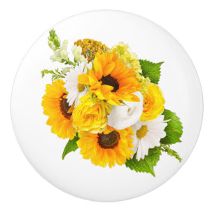 Bouton De Porte En Céramique Bouquet floral de tournesol jaune joyeux