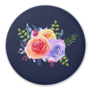 Bouton De Porte En Céramique Bouquet Floral Rose