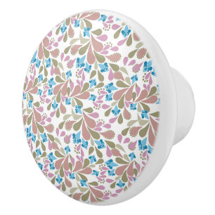 Bouton De Porte En Céramique Bouquets colorés de fleurs rétro sur fond blanc