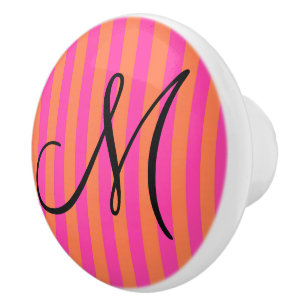 Bouton De Porte En Céramique Boutique Stripes - Cabinet Knox Monogramme rose