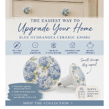 Bouton de meuble en céramique floral bleu | Hydran