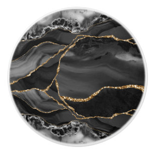 Bouton De Porte En Céramique Bouton en céramique à aquarelle d'agate or noir