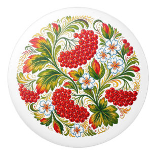 Bouton De Porte En Céramique Bouton en céramique à motif floral de l'art popula