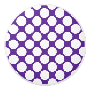 Bouton De Porte En Céramique Bouton en céramique à points Polka violet et blanc