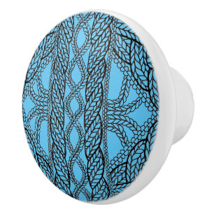 Bouton De Porte En Céramique Bouton en céramique BLEU CABLE TRICOTÉ