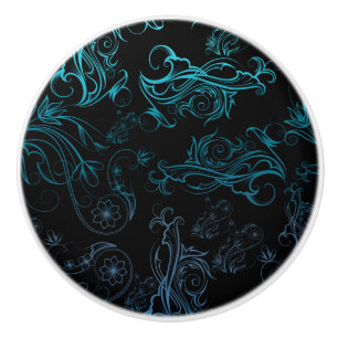 Bouton De Porte En Céramique Bouton en céramique bleu floral