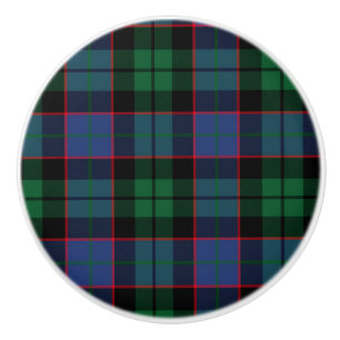 Bouton De Porte En Céramique Bouton en céramique bleu vert Tartan